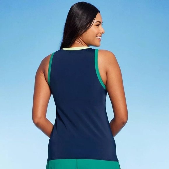 Lands' End Navy Blue High Neck Long Length Tankini Swim Top - Picture 2 of 6